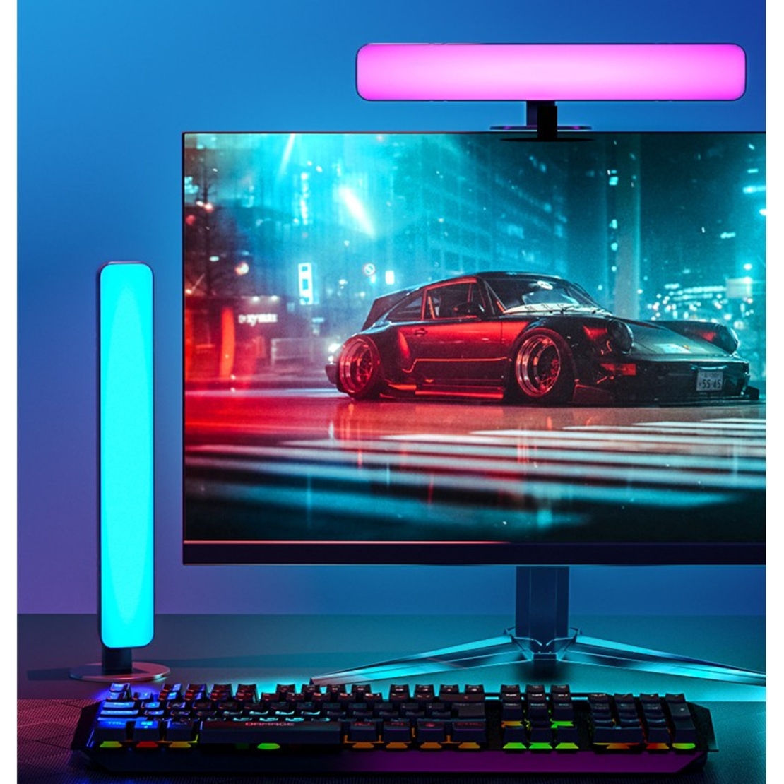 Lampa de Birou, Vafy, RGB Colorat, 14 LED, Putere 5V, Telecomanda cu 24 de Taste, Cablu USB, Negru, 25.5x4x3.5cm