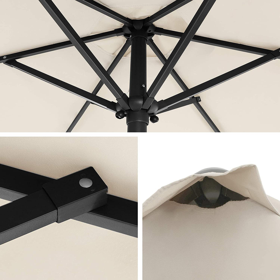SONGMICS Umbrela de gradina 200 cm, inclinare dubla 30°, poliester UPF 50+, cadru metalic, bej