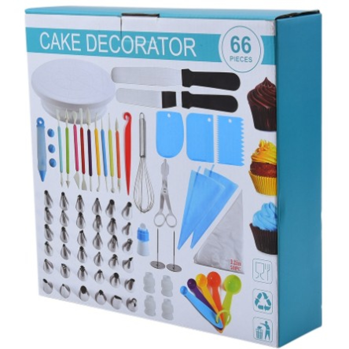 Set 66 Piese Ustensile pentru Ornare Prajituri, Flippy, din Plastic si Otel Inoxidabil, Multicolor