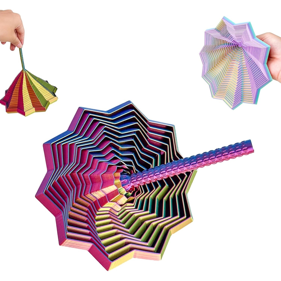 Jucarie Decompresie, Flippy, Model Stea 3D, DuoChrome, Maner Spirala, Turn Magic Geometric, Multiple Forme, Anti-stress, 11 cm, Albastru/Verde/Rosu