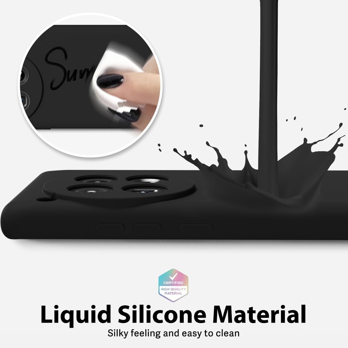 Husa de Protectie, Vafy, pentru OnePlus 12 5G, Liquid Silicone, cu Microfibra pe Interior, Protectie Antisoc, Compatibil Incarcare Wireless, Negru