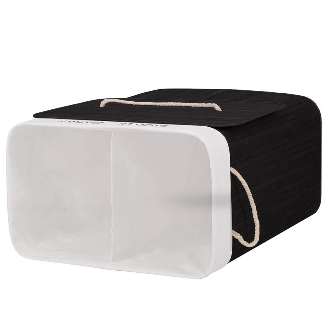 Cos de rufe cu capac si 2 compartimente, sac textil detasabil, 100 litri, 52x33x63 cm, negru