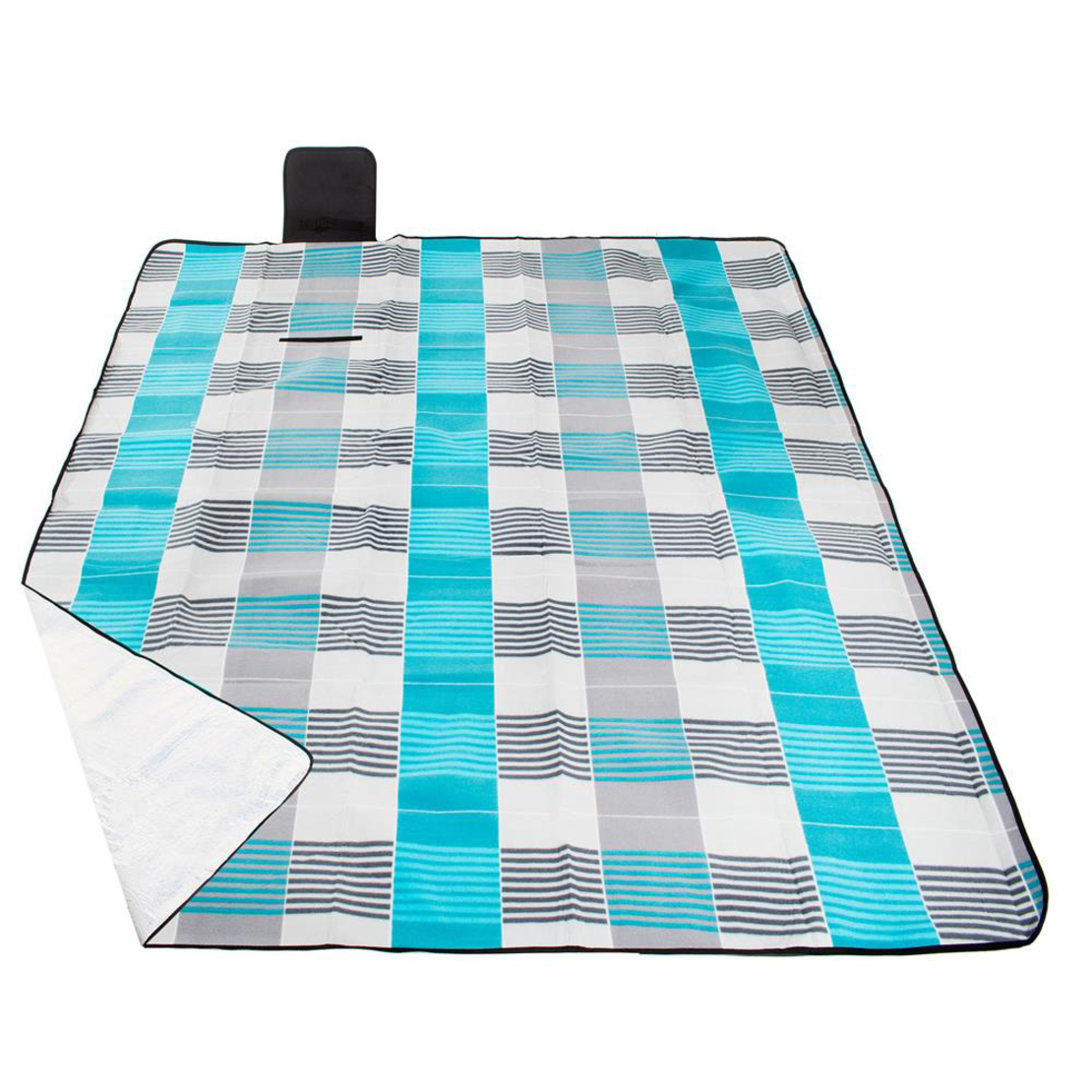 Patura pentru picnic sau plaja, cu folie izolatoare si maner, 200x240cm, albastru gri