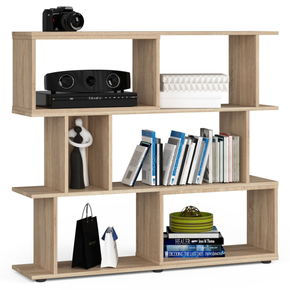 Etajera modulara cu 6 rafturi pentru depozitare, PAL laminat 16 mm, 120x28x108 cm, stejar sonoma