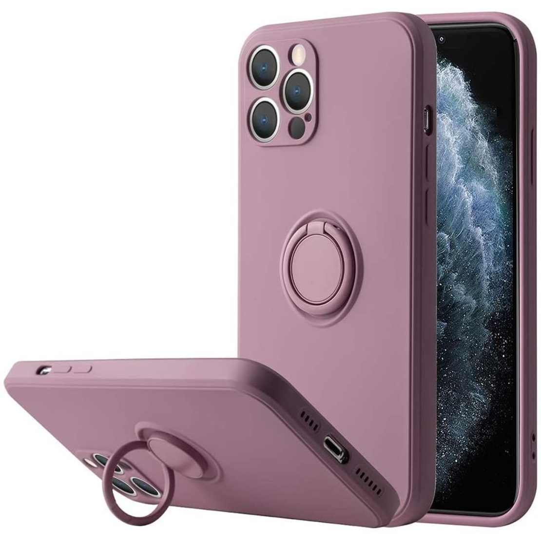 Husa protectie Vafy compatibila cu Apple iPhone 12 Mini Liquid Silicone Ring cu suport rotativ Mov