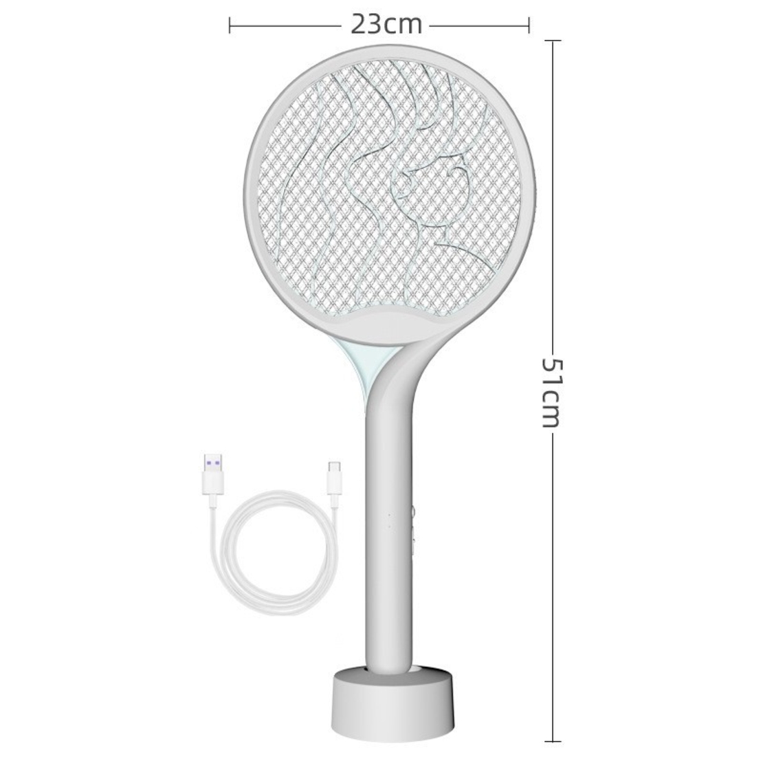 Paleta Electrica pentru Tantari, Muste si Tantari 2in1, Flippy, Reincarcabila, Incarcare USB, 2600V, Plastic, Casa si Gradina, Anti-insecte, Stand, 23x51 cm, Gri
