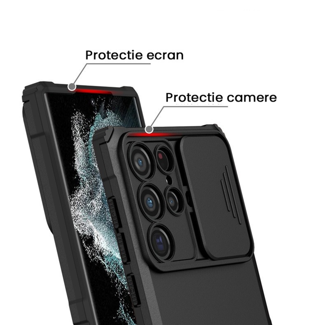 Husa Defender cu Stand pentru Samsung Galaxy S24 FE, Vafy, Suport reglabil, Antisoc, Protectie glisanta pentru camera, Negru
