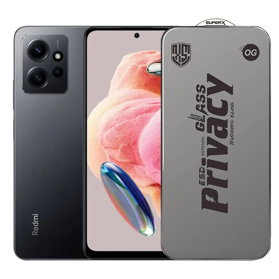 Folie de Protectie pentru Xiaomi Redmi Note 12, Vafy, Sticla Securizata ESD Antistatica, Super-X Privacy OG, Margini Negre, 0.30 mm, Transparent Inchis
