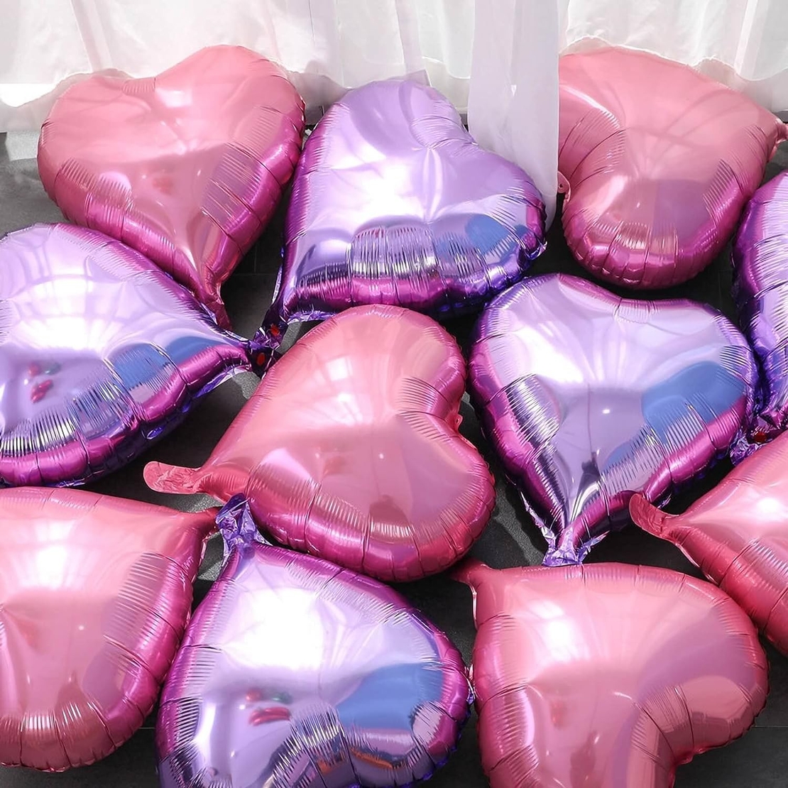 Balon din Folie Metalizata, Flippy, Figurina Inimioara, Model Simplu, Tematica Iubire, 40 cm, Ambalaj Individual, Pai Inclus, Umflare cu Aer sau Heliu, Mov Deschis