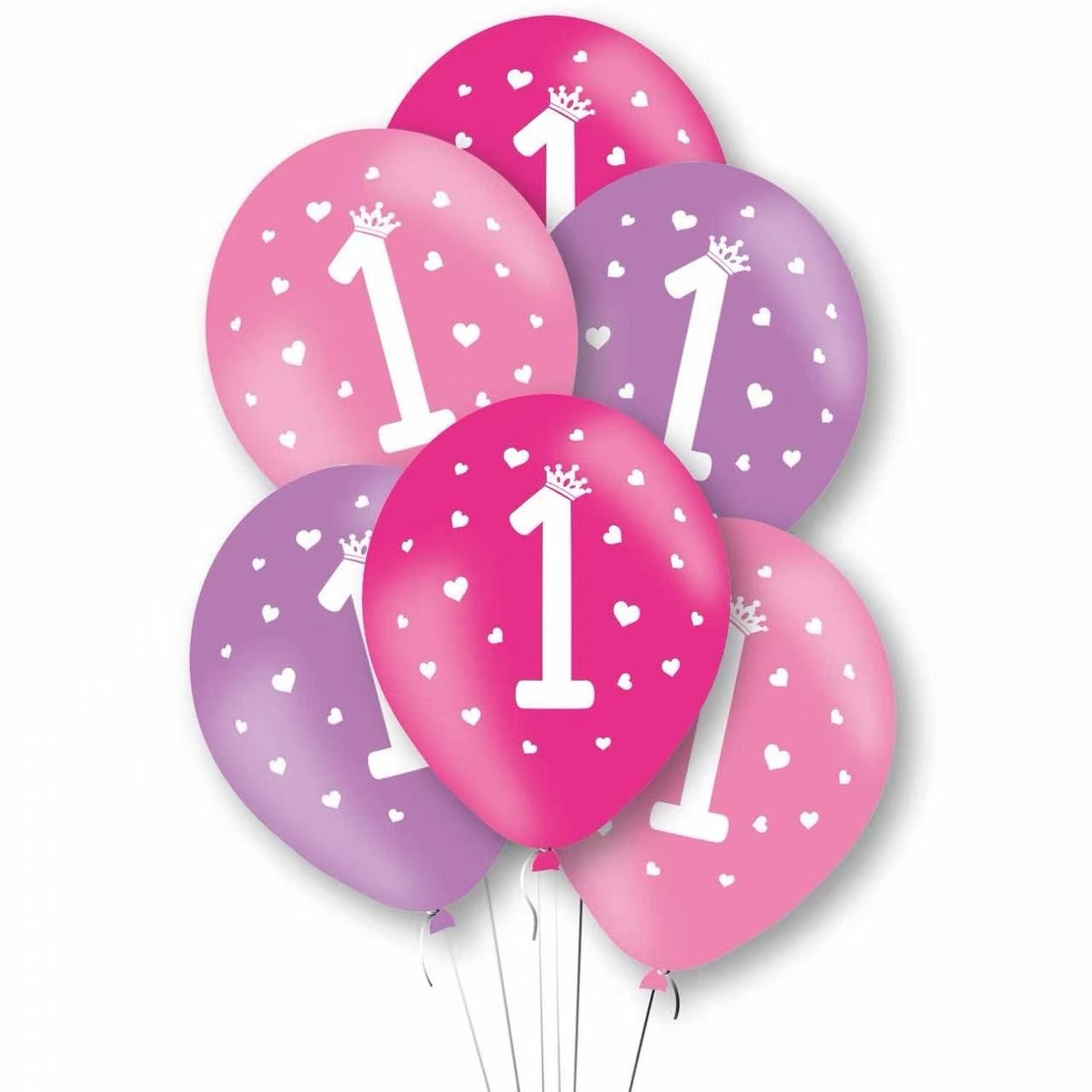 Baloane de Decor, Flippy, Set 10 Baloane de Decor pentru Aniversare 1 An, Model pentru Fetite, din Latex 25 cm, Roz/Mov