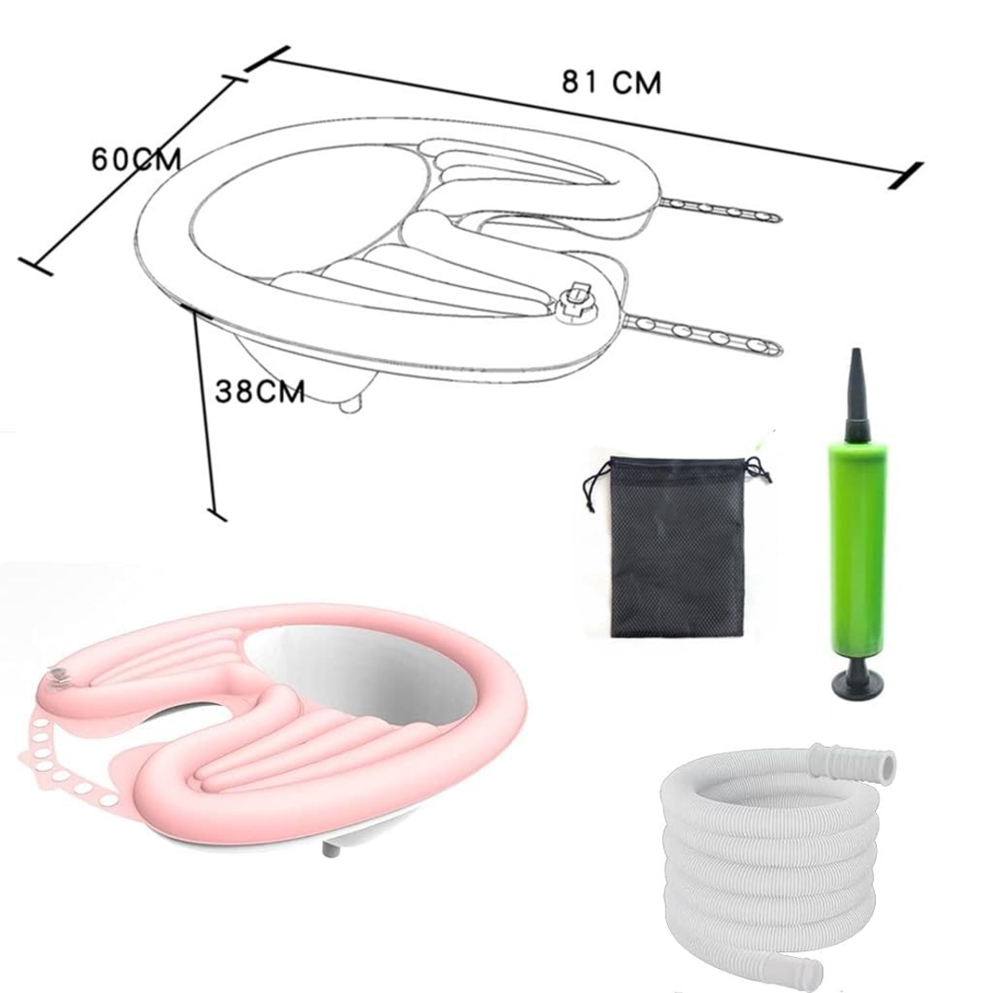 Set Gonflabil pentru Spalat pe Cap, Flippy, pentru Copii, Femei Insarcinate si Varstnici, 81 x 60 x 38 cm, Ajustabil, Roz