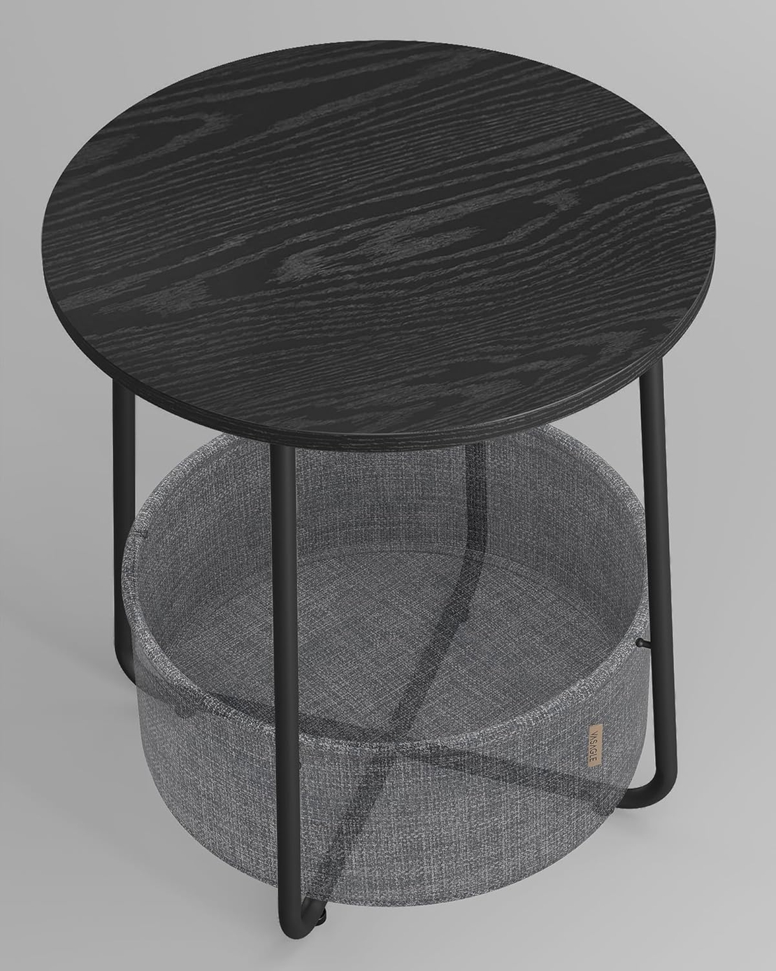 VASAGLE Masuta de cafea rotunda cu cos de stofa, stil modern, 45x50cm, negru-gri