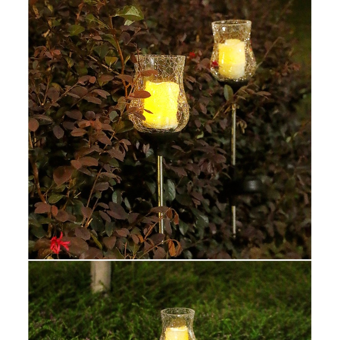 Lampa solara LED tip Lalea pentru gradina Flippy, inaltime 55 cm, material sticla si ABS, 2V, ABS, 600mAh, alb cald