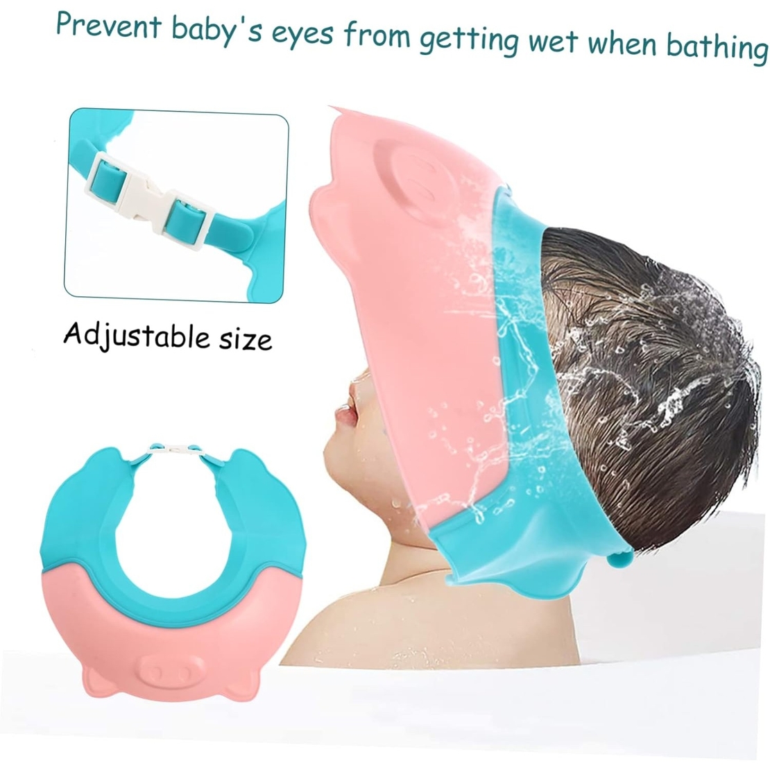 Viziera de Protectie Baie Pentru Copii, Fippy, Model Purcelus, Dimensiune ajustabila, Durabil, Usor de curatat, Impotriva Samponului, pentru Ochi si Urechi, TPE+PP, 23x23 cm, Roz
