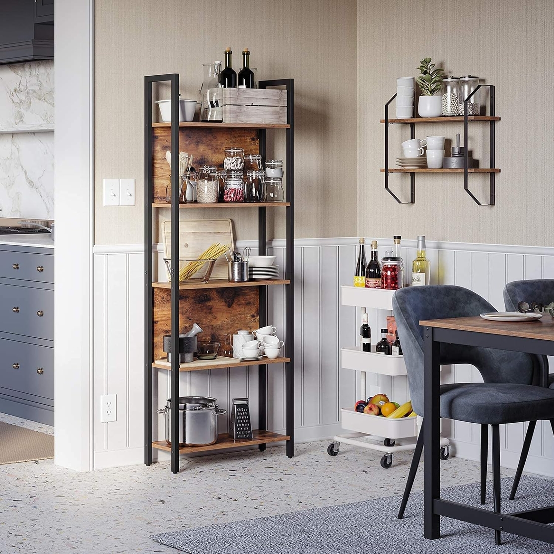 VASAGLE Biblioteca cu 5 rafturi de depozitare, cadru otel, stil industrial, 62x24x165cm, maro rustic si negru