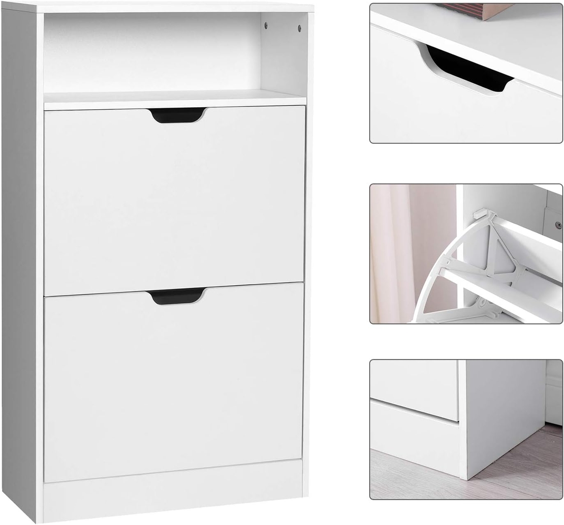 VASAGLE Dulap pantofi cu 3 usi rabatabile, pentru 8-12 perechi, 60x24x102 cm, alb