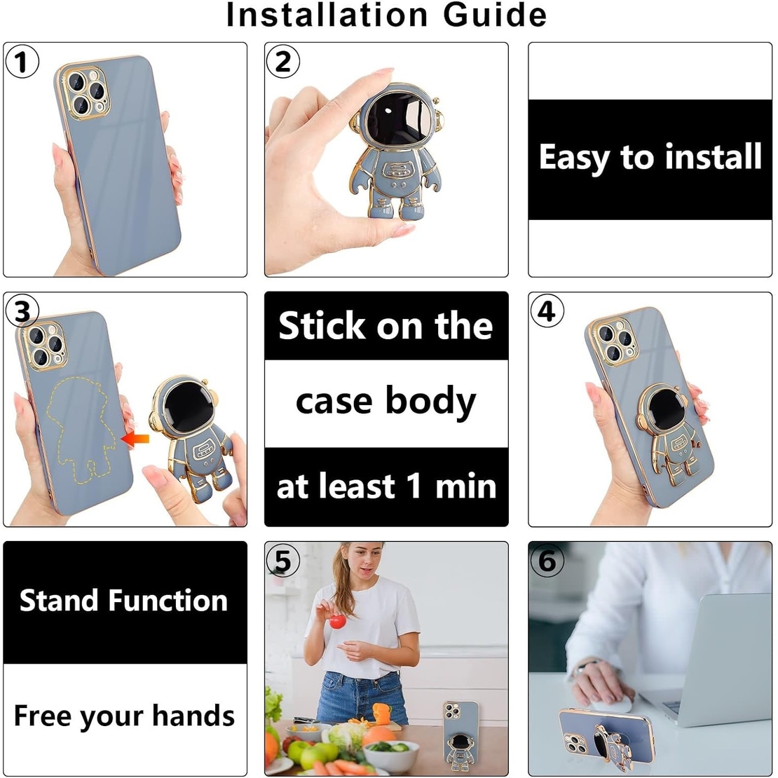 Husa de Protectie TPU 2in1, Vafy, pentru Apple iPhone 14 Pro, Astronaut cu Suport, Antisoc, Rezistenta la Impact, Protectie Camera, Albastru