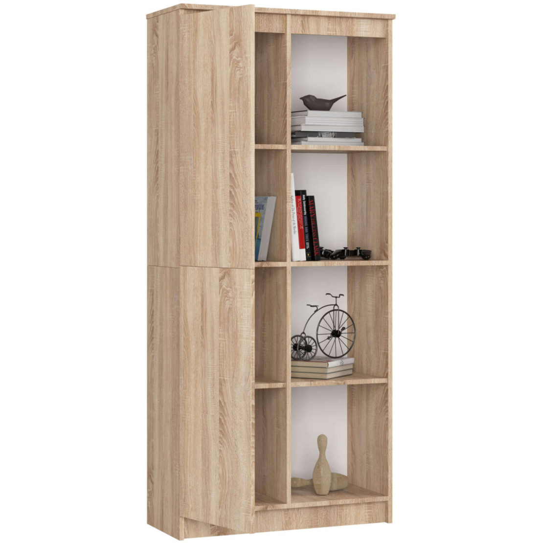 Dulap cu usa si 8 etajere, PAL laminat 16 mm, 80x35x180 cm, stejar sonoma