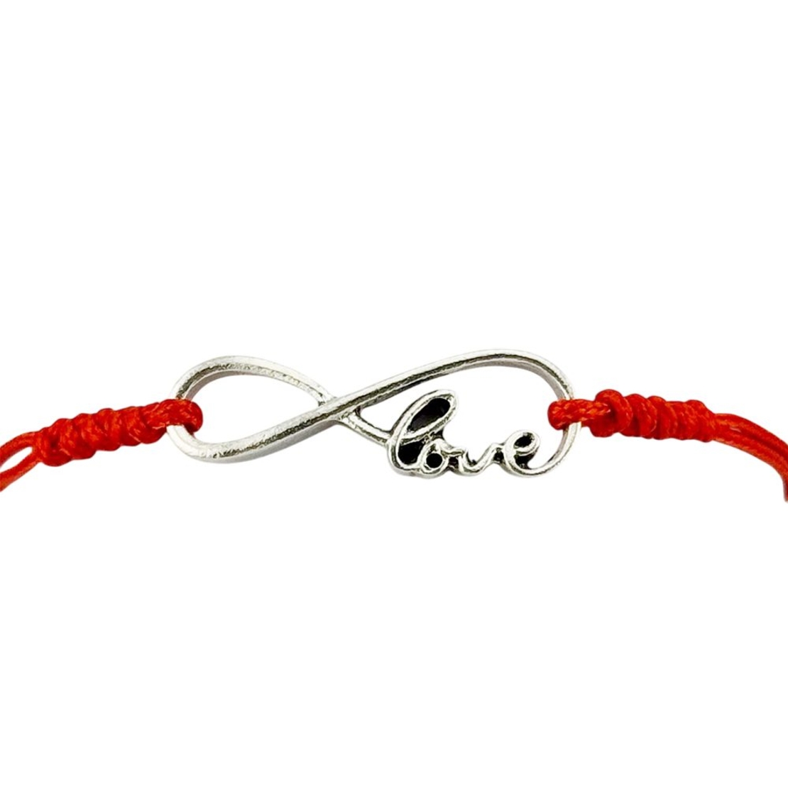 Martisor Bratara Impletita cu Pandantiv din Inox, Jolie, pentru Dama, Set 12 bucati, Snur Rosu Textil, Dimensiune Reglabila, Model Love Infinit