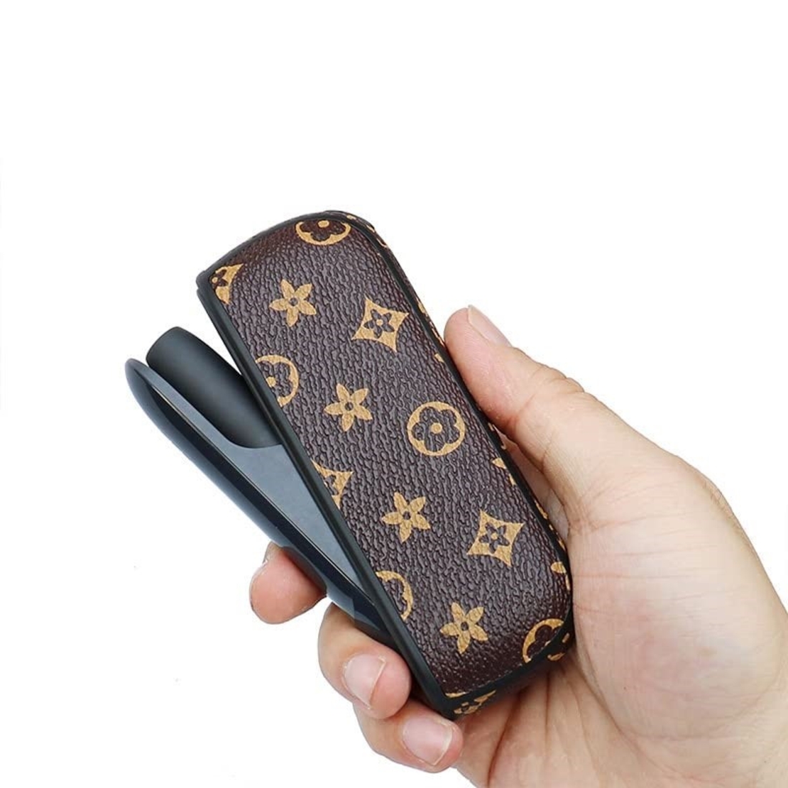 Set Husa Piele Ecologica Si Capac Plastic Vafy, pentru IQOS 3.0 DUO, de Protectie, Anti Soc si Zgarieturi, 20 gr, 12 x 4 x 2 cm, Maro