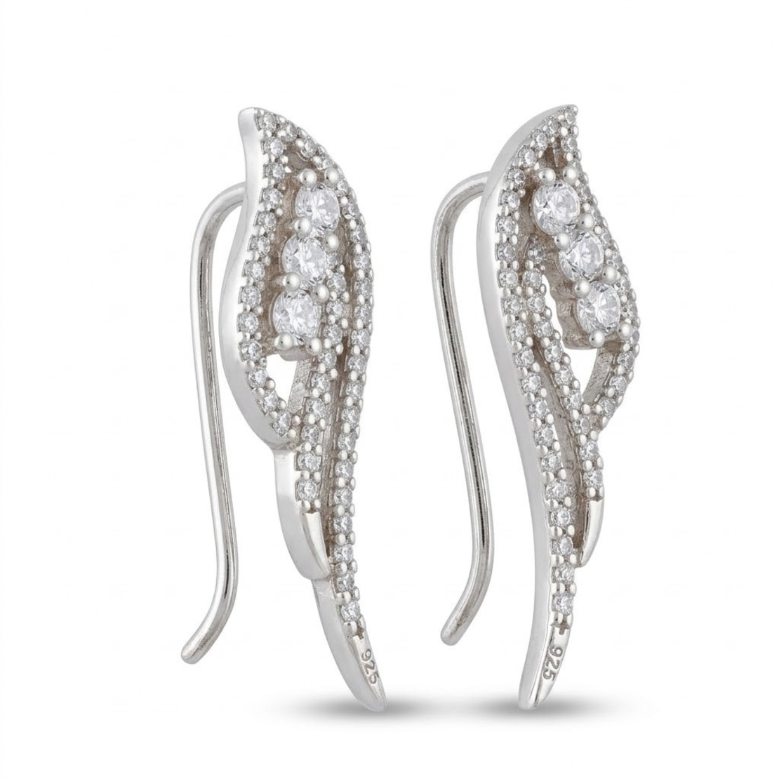 Cercei din Argint 925, Jolie Silver, pentru Dama, Model Aripi pe Lob cu Pietre cu Zirconiu, 3.31 g, Design Fin si Romantic, Argintiu