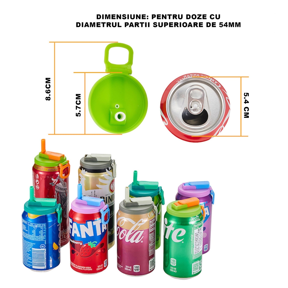 Capac Anti Varsare pentru Doze, Flippy, Model cu Pai Transparent, Reutilizabil, din Plastic, cu Maner Transportabil, 5.4 cm, Rozov