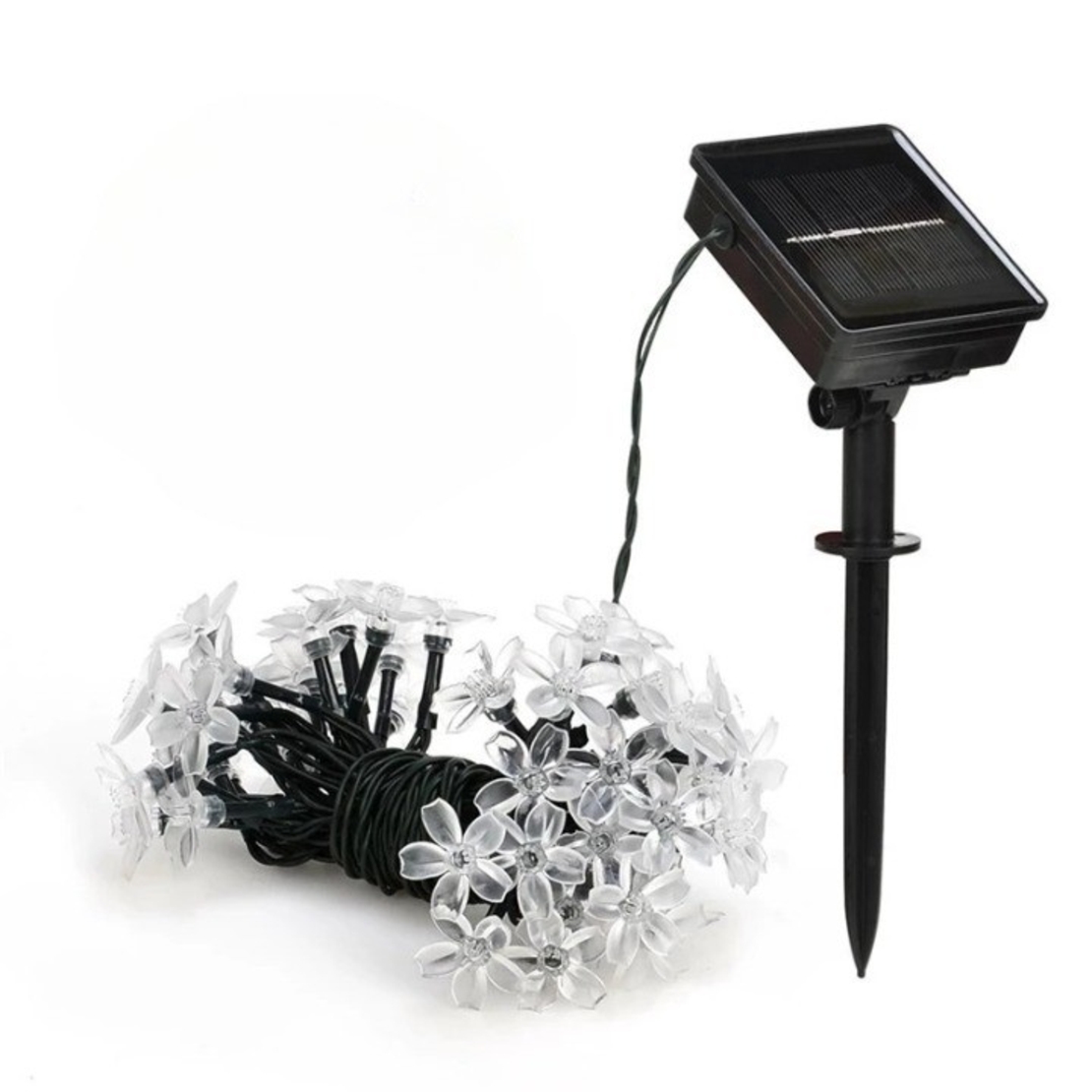 Instalatie Craciun, 6.5 metri, 30 Becuri LED tip Flori de cires, pentru exterior cu incarcare solara, Alb rece, Vafy