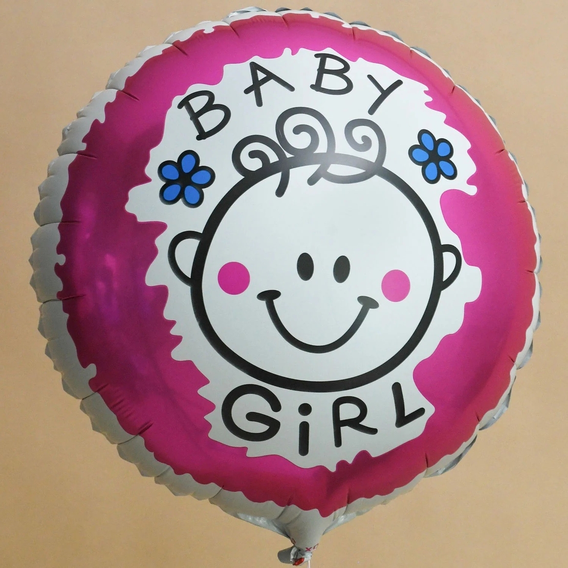 Set 2 Baloane din Folie Metalizata, Vafy, Figurine Inima si Cerc, Tema Botez Fetita, 45 cm, Ambalaj Individual, Pai Inclus, Umflare cu Aer sau