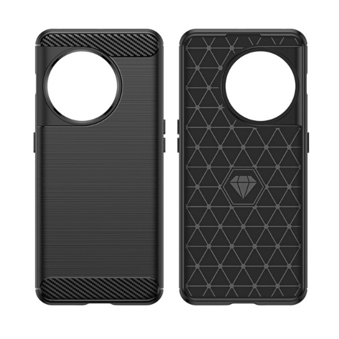 Husa Protectie pentru OnePlus 11, Vafy, din Silicon TPU Moale, Textura Periat, Anti Cadere, cu Element Carbon, Negru