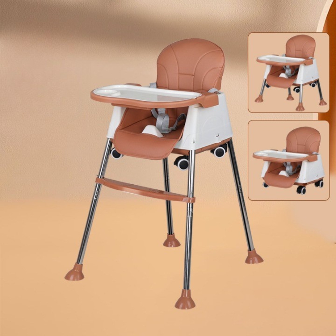 Scaun de Masa Pliabil 3in1, Flippy, Reglabil, Multifunctional, 3 Pozitii, Masuta si Husa Detasabile, Roti, Centura de Siguranta, Ajustare Inaltime