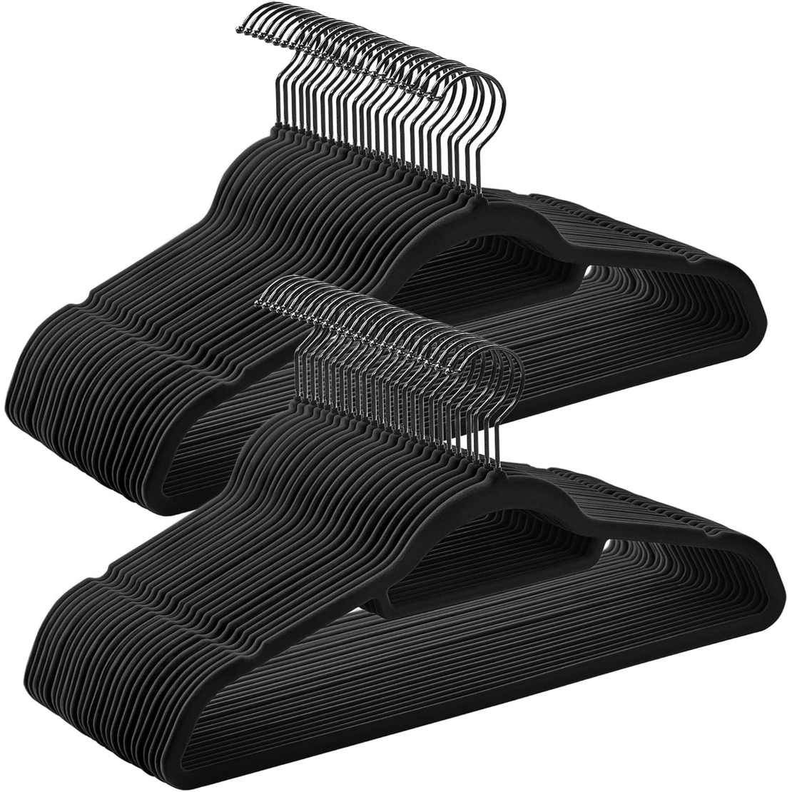 SONGMICS Set de 50 de umerase pentru haine, anti-alunecare cu catifea, bara de cravata si carlig pivotant, 43,5 cm, negru