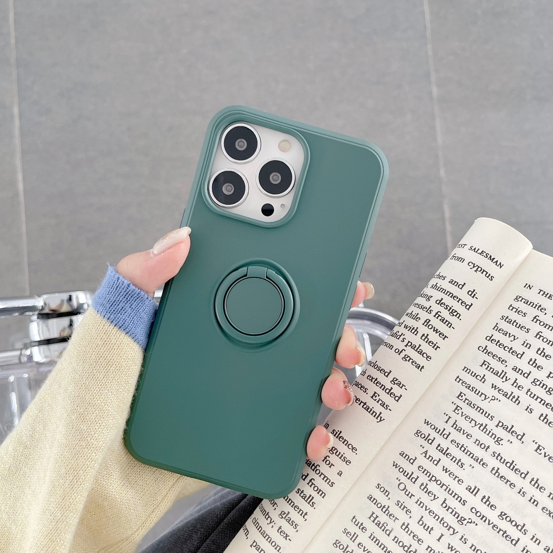 Husa protectie Vafy compatibila cu Apple iPhone 13 Liquid Silicone Ring cu suport rotativ Verde