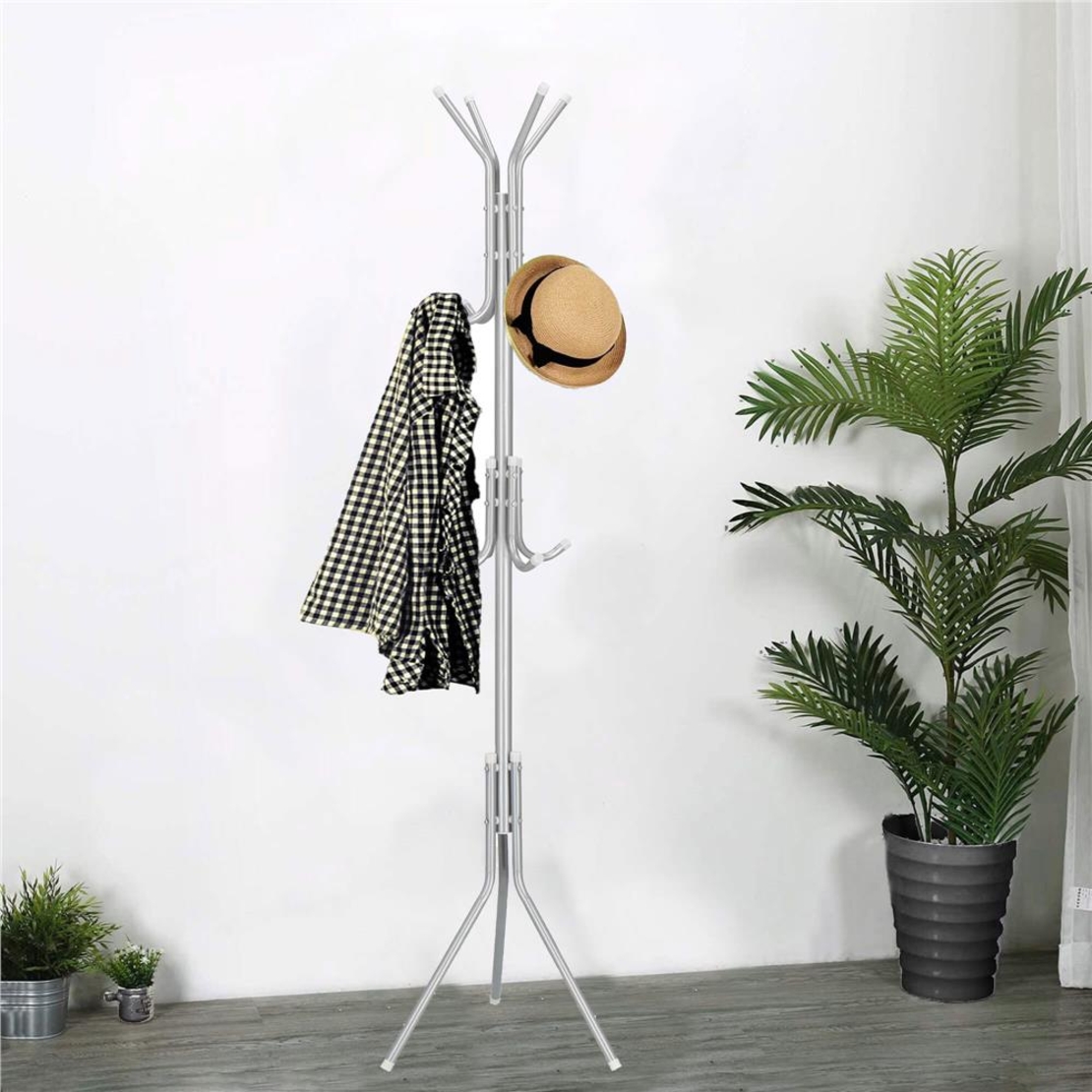 Cuier pentru haine, tip pom, cu 12 carlige, 173 cm, gri