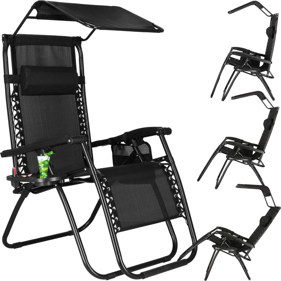 Sezlong pliabil SERSIMO GC3, Relax Zero Gravity cu parasolar, 175cm, negru