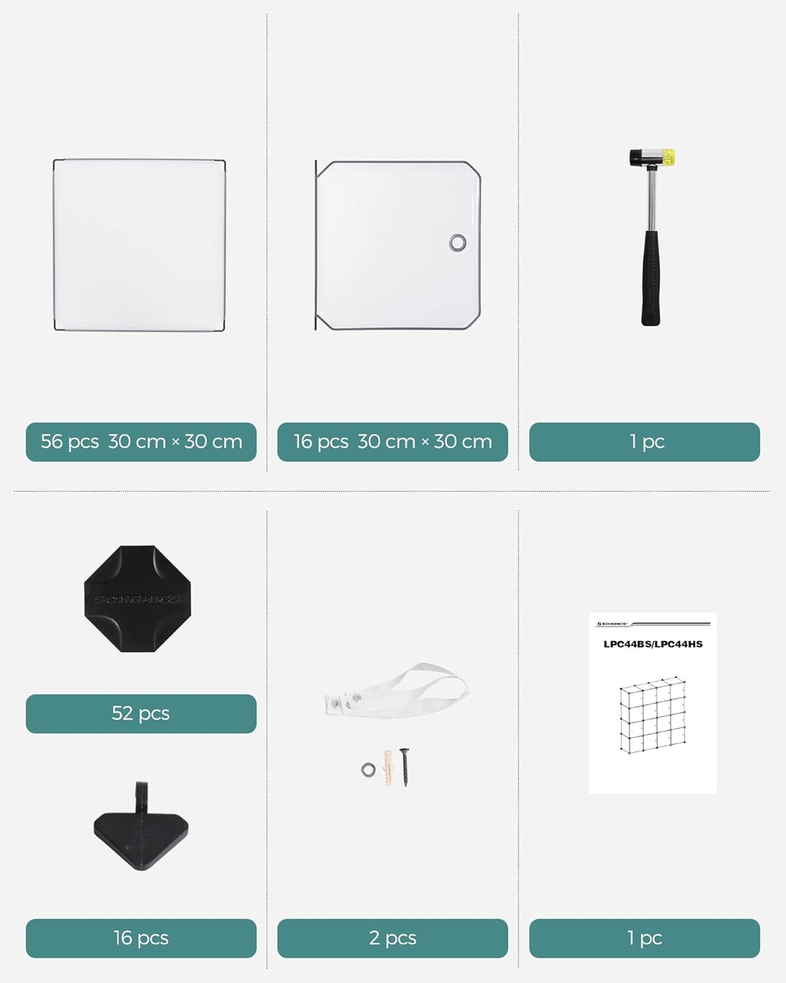 SONGMICS Unitate de depozitare cu 16 cuburi, pentru pantofi sau haine, personalizabil, 31x123x123 cm, alb transparent