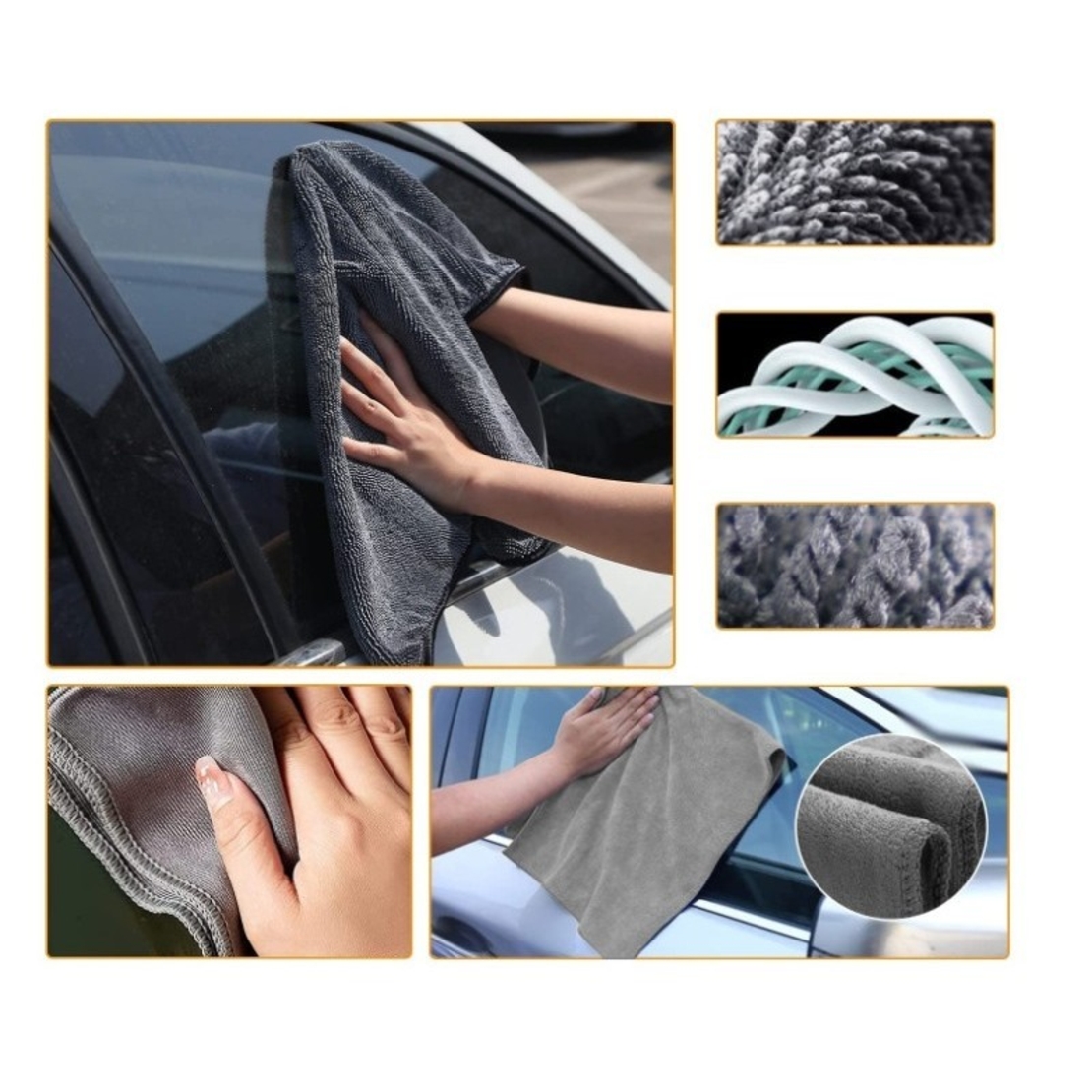 Set 10 Piese pentru Spalat Auto, Flippy, din Plastic si Microfibra, Perii si Lavete, Model C, Gri