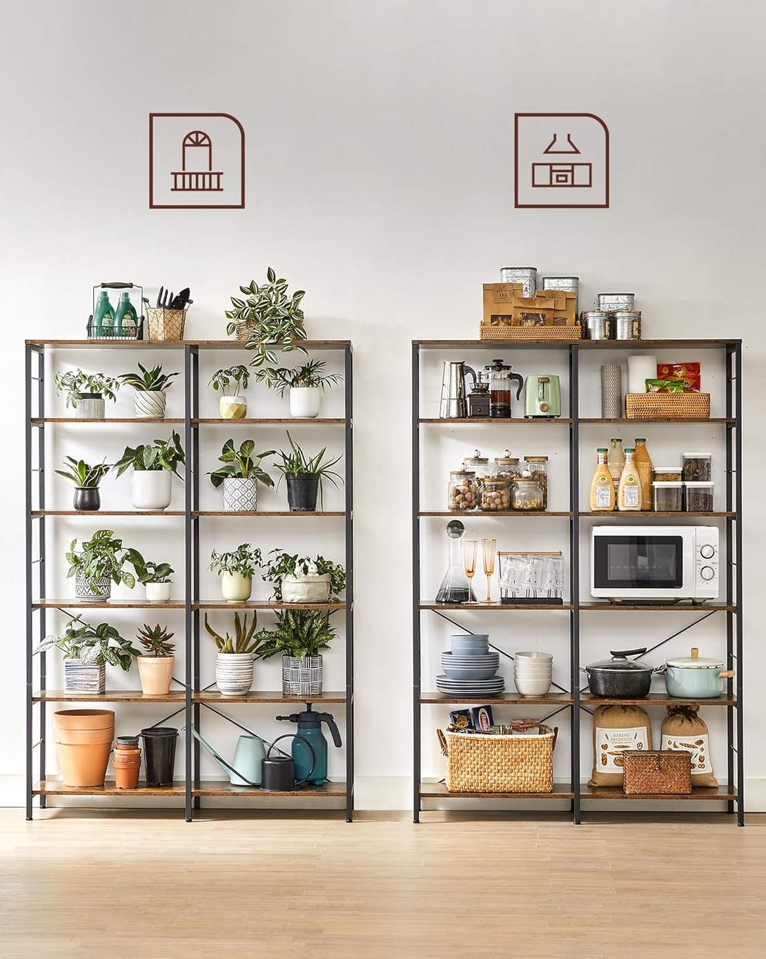 VASAGLE Biblioteca 6 rafturi, cadru metalic, stil industrial, 30x120x170 cm, maro rustic