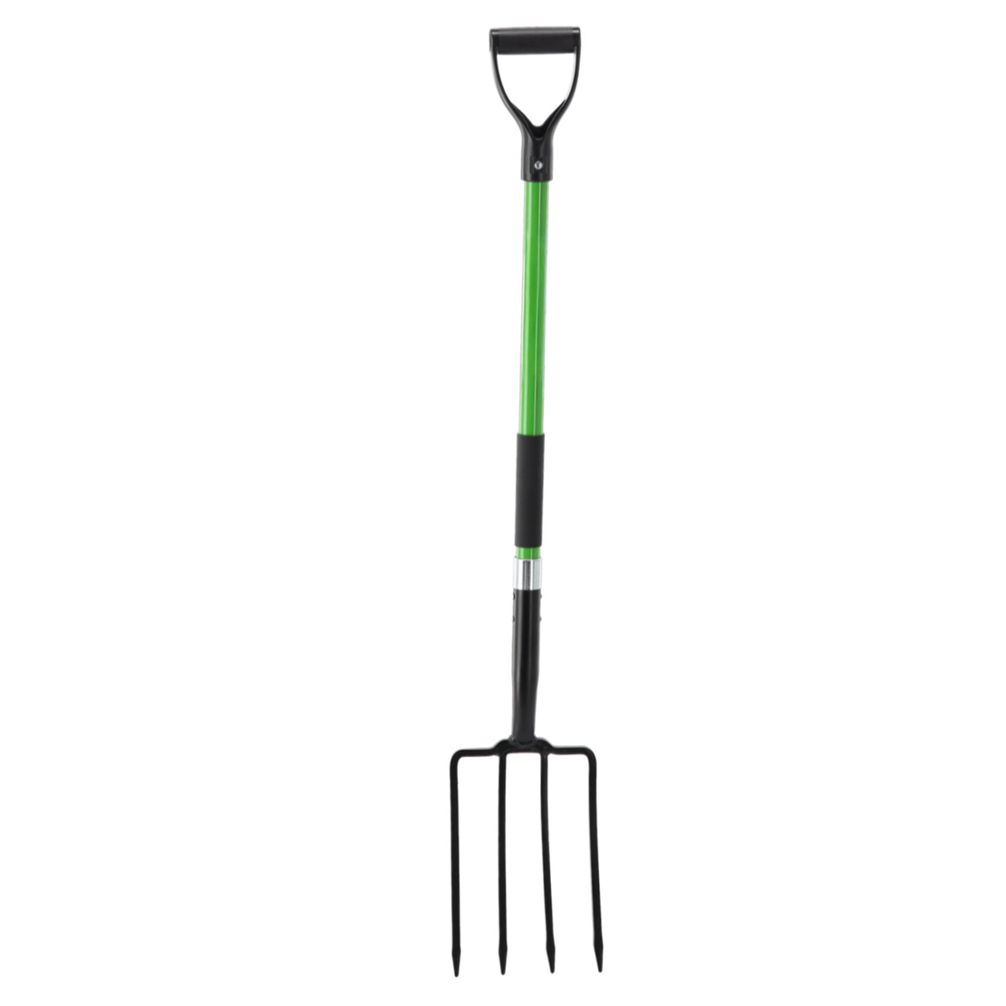 Furca cu 4 dinti din otel si maner din fibra de sticla, 120 cm, negru si verde