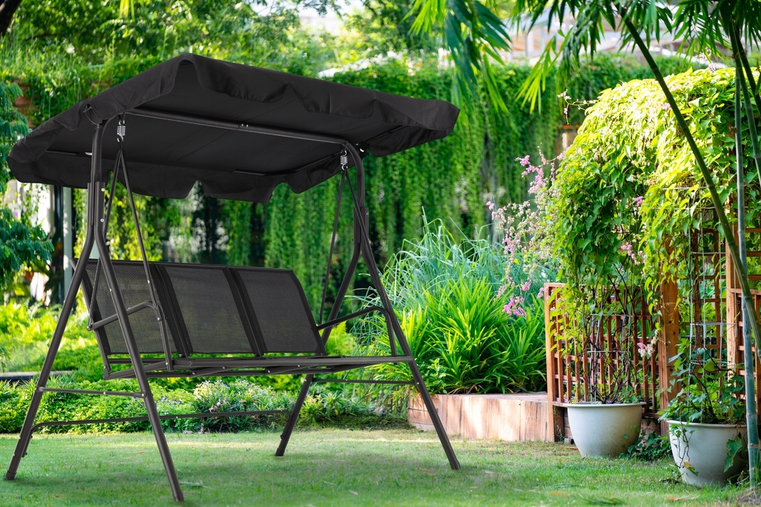 Leagan balansoar gradina Sersimo Textilene, 3 locuri, 260kg, negru