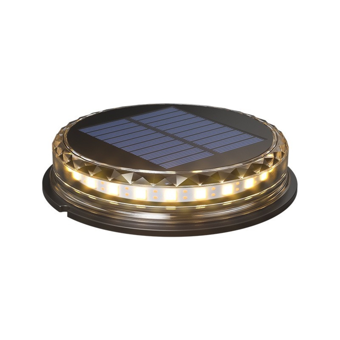 Lampa solara LED Set 4 Bucati, Flippy, Tip Spot pentru Gradina, 8 LED-uri, ABS si Policarbonat, Baterie 1.2V, 600mah, 12 x 13.5 cm, Lumina Alba Cald, Negru/Auriu