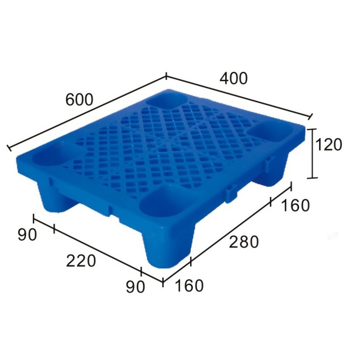 Palet de Transport, Flippy, 60 x 40 x 12 cm, din Plastic durabil, Palet pentru Stivuitor in Depozit, Rezistent la Umiditate, Grila Ingrosata, 4