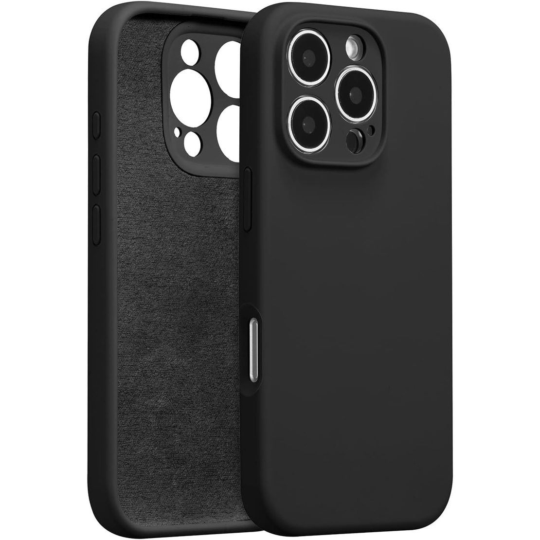 Husa de Protectie, Vafy, pentru iPhone 16 Pro Max, Liquid Silicone, cu Microfibra pe Interior, Protectie Antisoc, Compatibil Incarcare Wireless, Negru