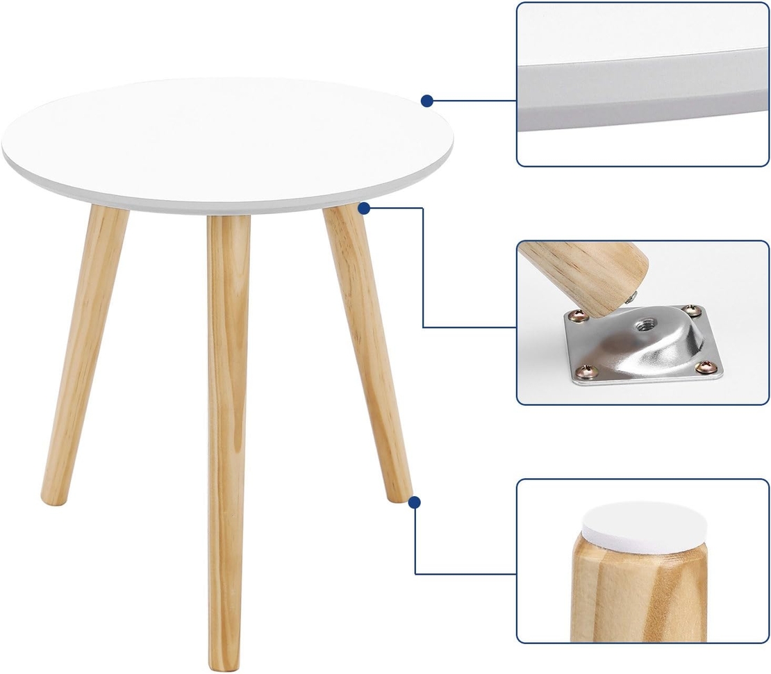 VASAGLE Masa de cafea, set de 2 bucati, picioare din lemn si blat MDF, design minimalist scandinav, 45x50cm si 35x35cm, alb