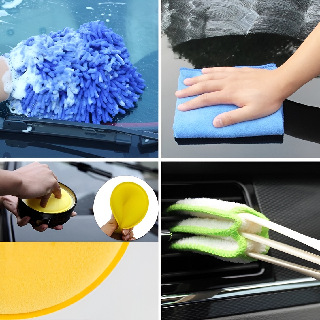 Set 17 Accesorii pentru Curatare Auto, Flippy, Interior si Exterior, 4 Capete pentru Bormasina, 5 Pensule, 3 Perii, 1 Laveta, 1 Manusa, 1 Perie