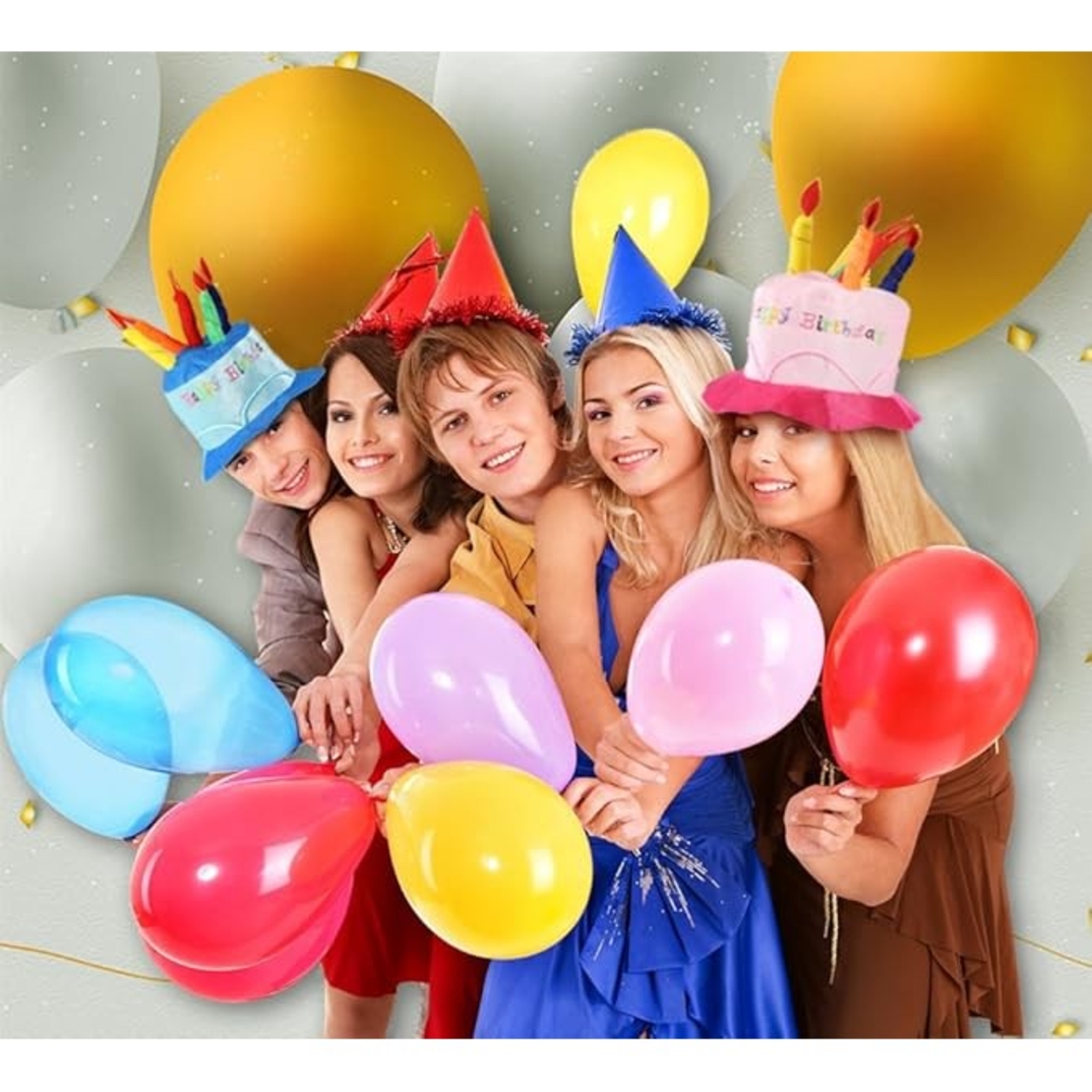 Palarie Happy Birthday, Flippy, Accesoriu pentru Petrecere, Model Tort, Tematica Aniversare, 60x60x55 cm, Albastru