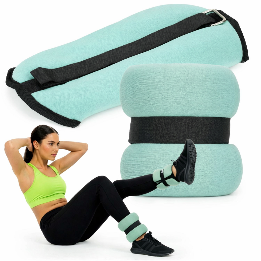 Greutati pentru incheietura mainii si glezna 2x1,5 kg, neopren si nisip fier, 28x13 cm, verde menta