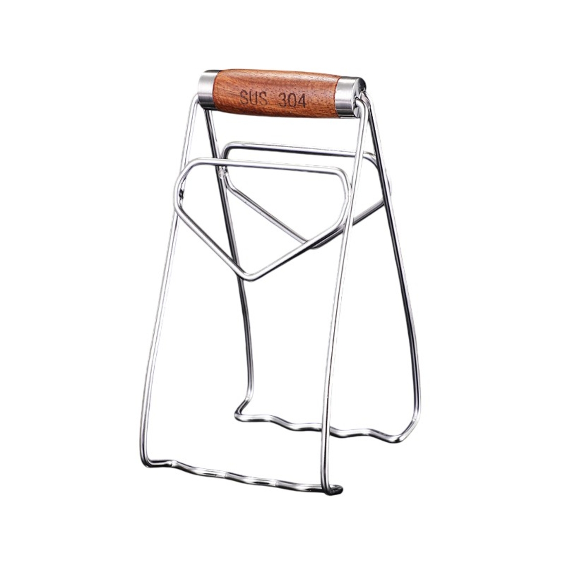 Clema pentru Boluri, Flippy, Anti-Alunecare, din Otel Inoxidabil, Extindere, pentru Oale, Tigai, de Uz Casnic, Rezistent la Temperaturi Inalte, 19.5x9.8x8 cm, Maner Maro, Gri