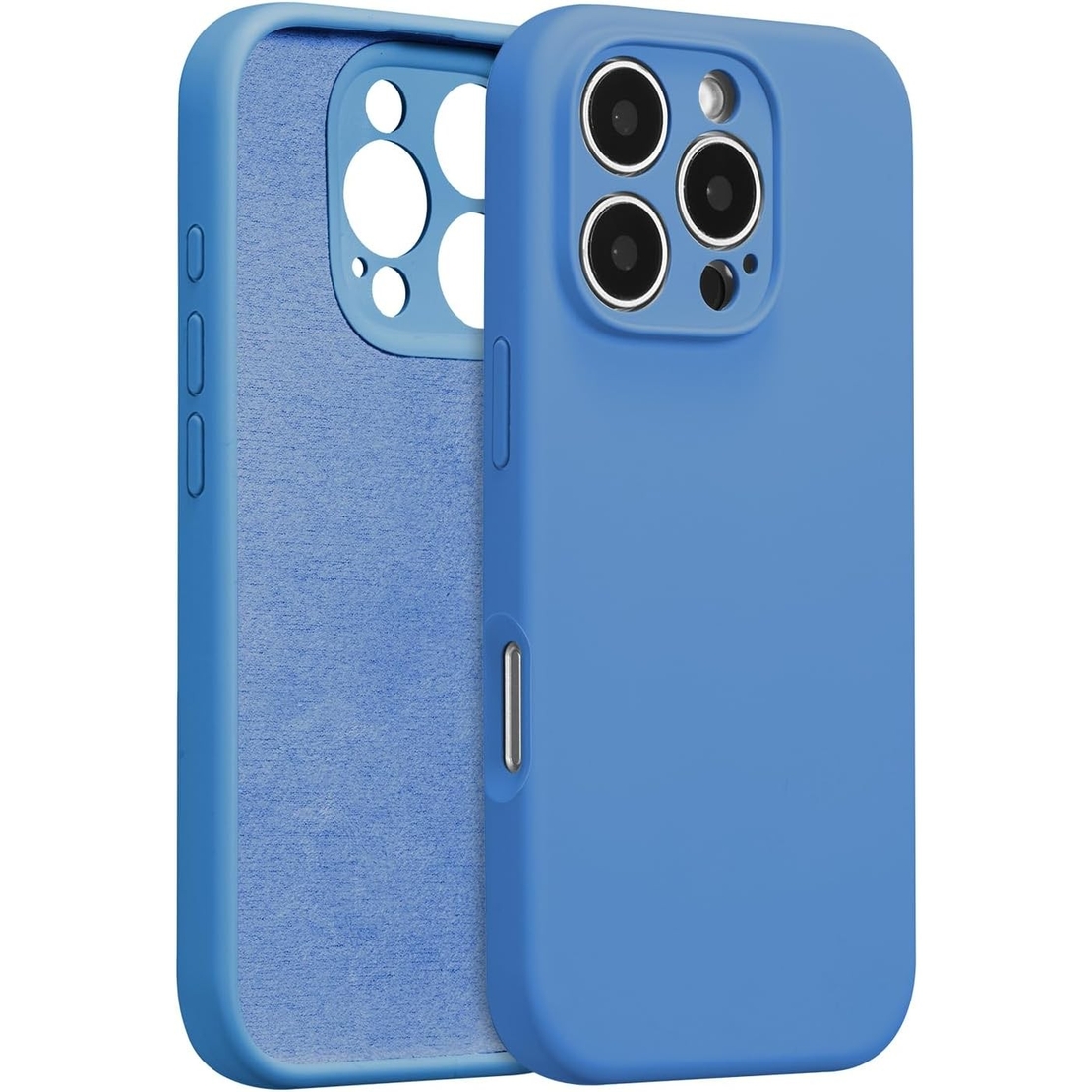Husa de Protectie, Vafy, pentru iPhone 16 Pro Max, Liquid Silicone, cu Microfibra pe Interior, Protectie Antisoc, Compatibil Incarcare Wireless, Albastru