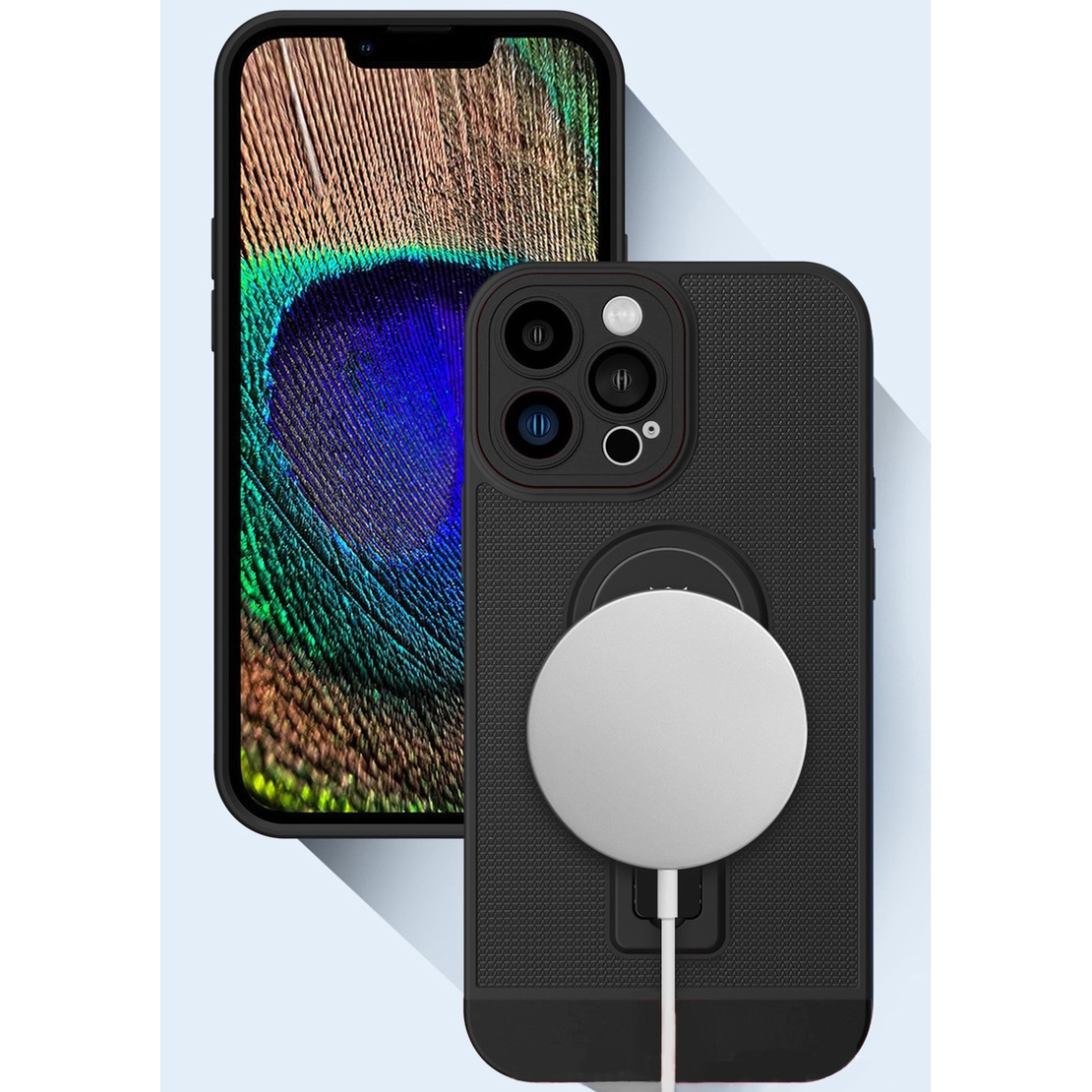 Husa Armor Design cu Stand pentru iPhone 12, Negru, Suport Auto Magnetic, Wireless Charge, Protectie Antisoc, Vafy