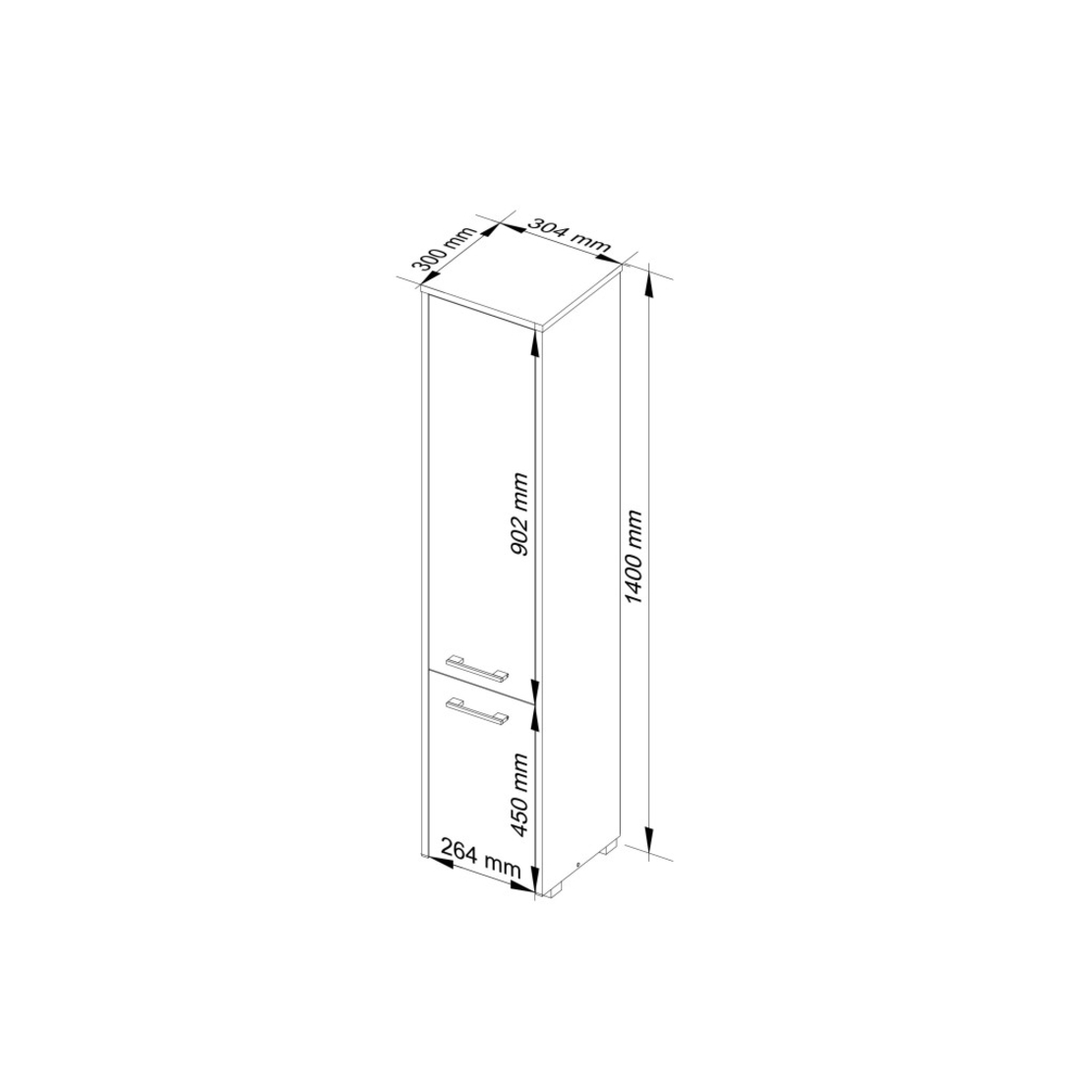 Dulap baie tip coloana cu 2 usi si 5 rafturi, PAL laminat, 30x30x140 cm, alb mat